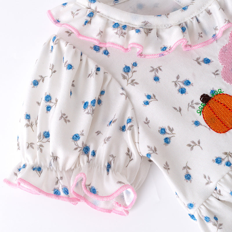 (In Stock)Toddler Girls Thanksgiving Turkey&Pumpkin Embroidery Romper