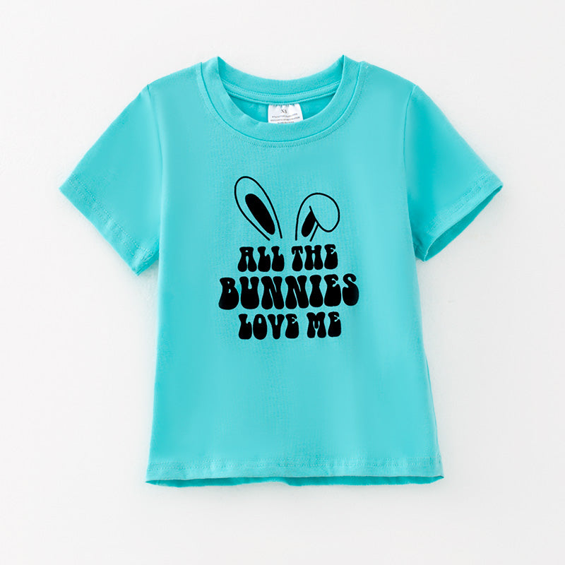 (In Stock)Boys Easter Bunny Print Turquoise Cotton Top