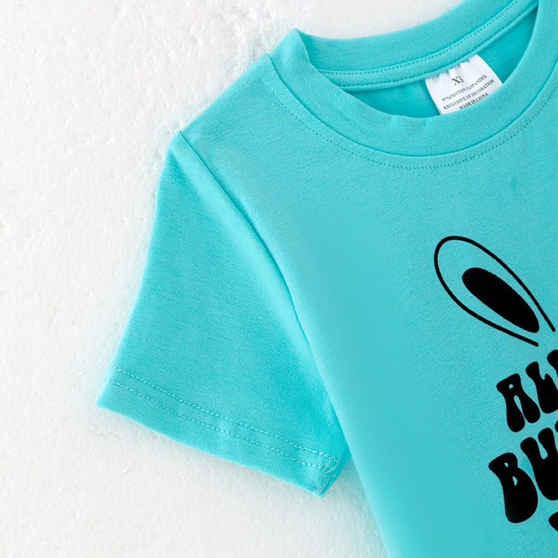 (In Stock)Boys Easter Bunny Print Turquoise Cotton Top