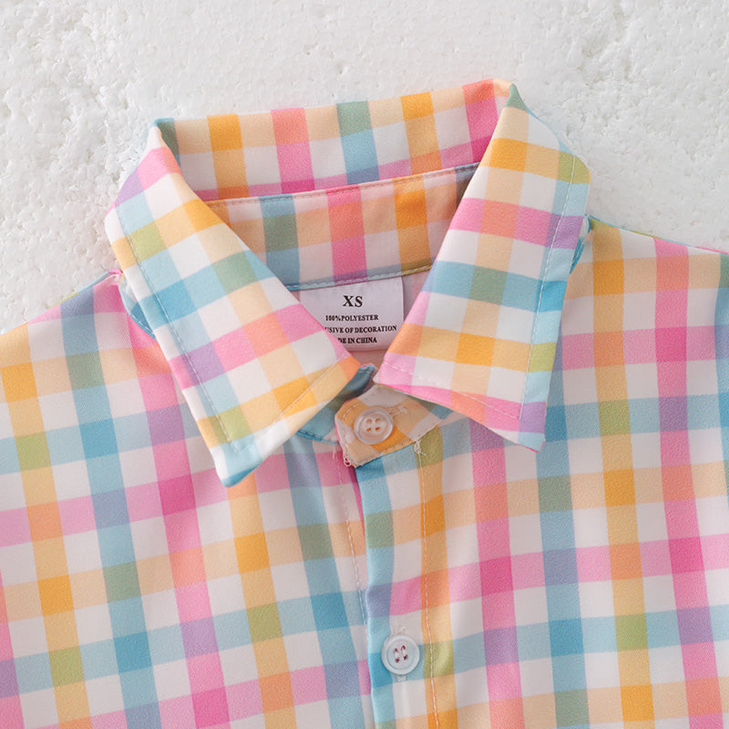 (In Stock)Boys Easter Multicolored Plaid Shirt