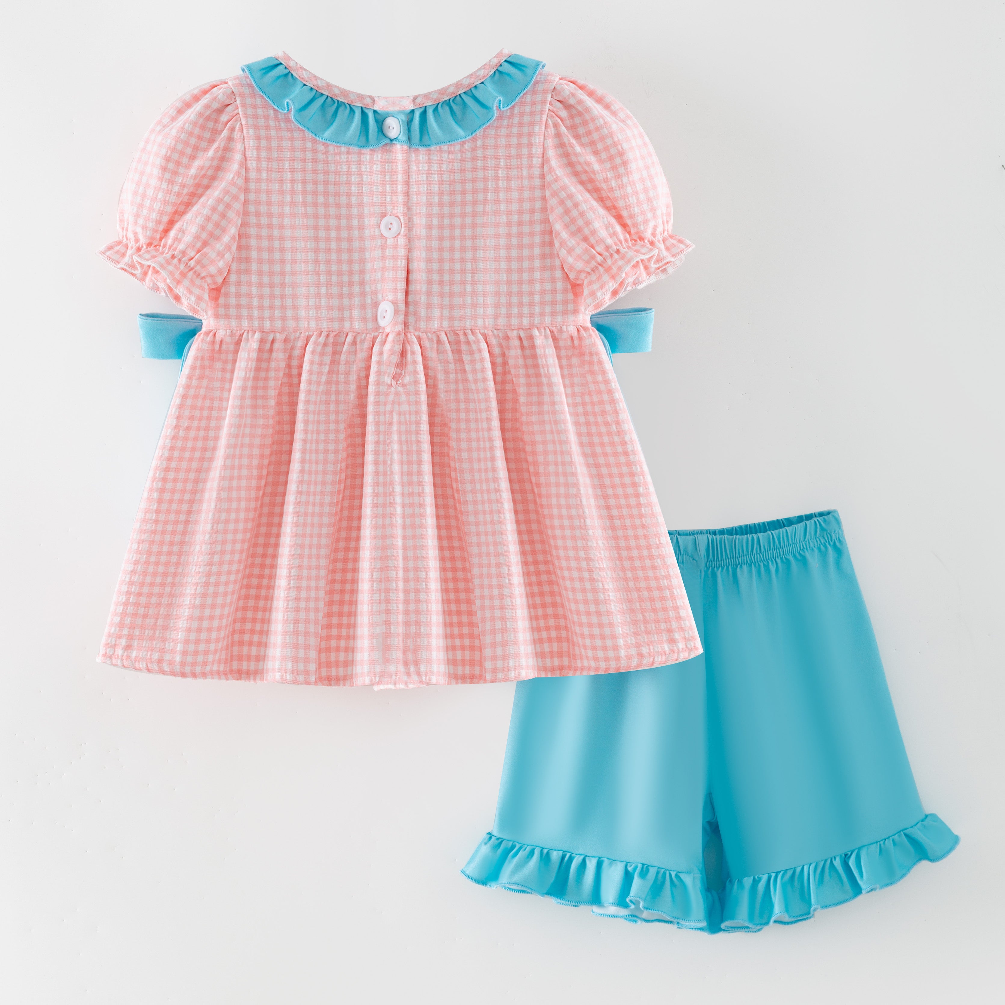 (In Stock)Sisters Easter Bunny Embroidery Smocked Shorts Set&Romper