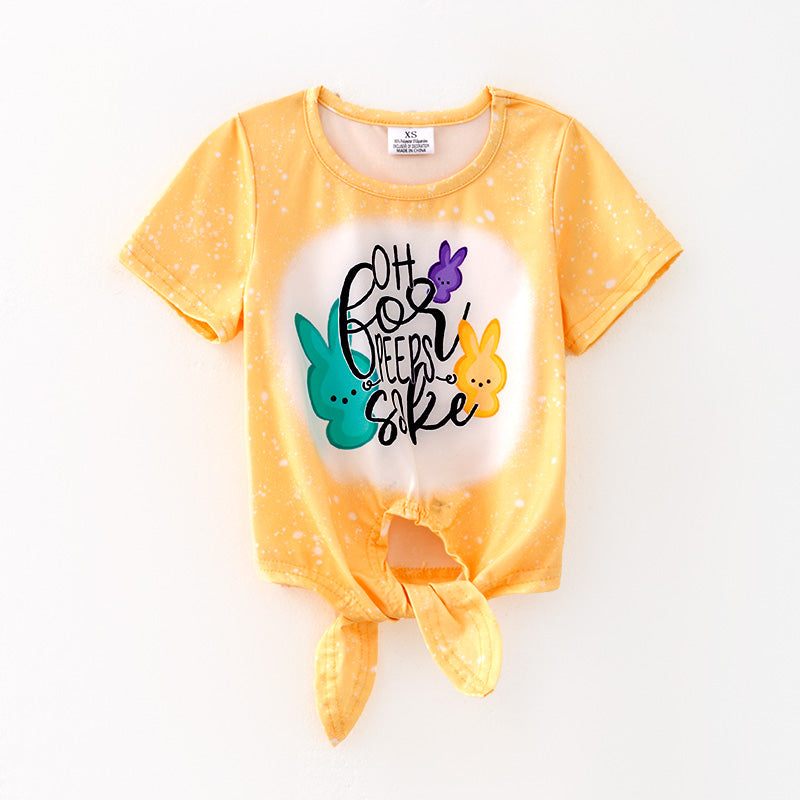 (In Stock)Girls Easter Bunny Print Knot Top