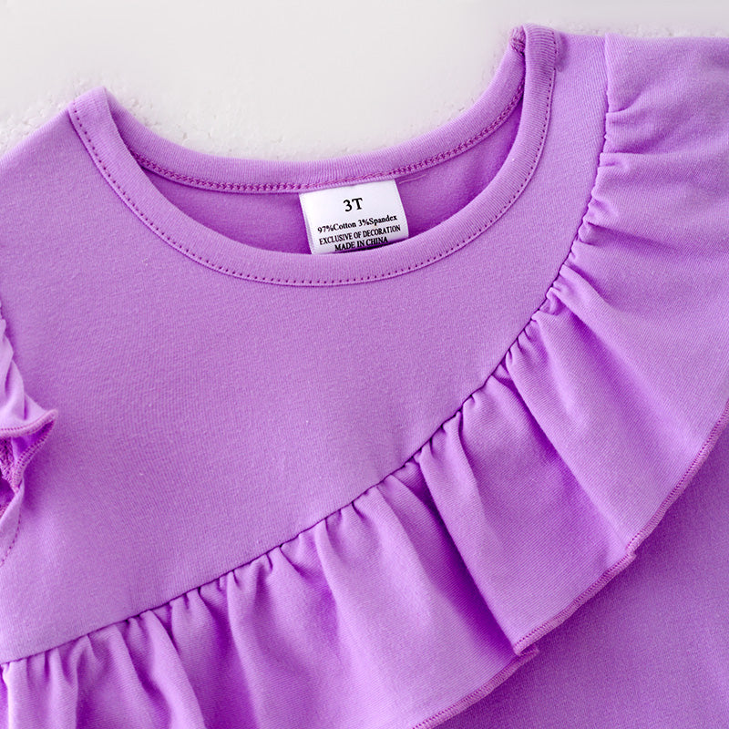 (In Stock)Girls Spring and Summer Lavender Floral Print Shorts Set