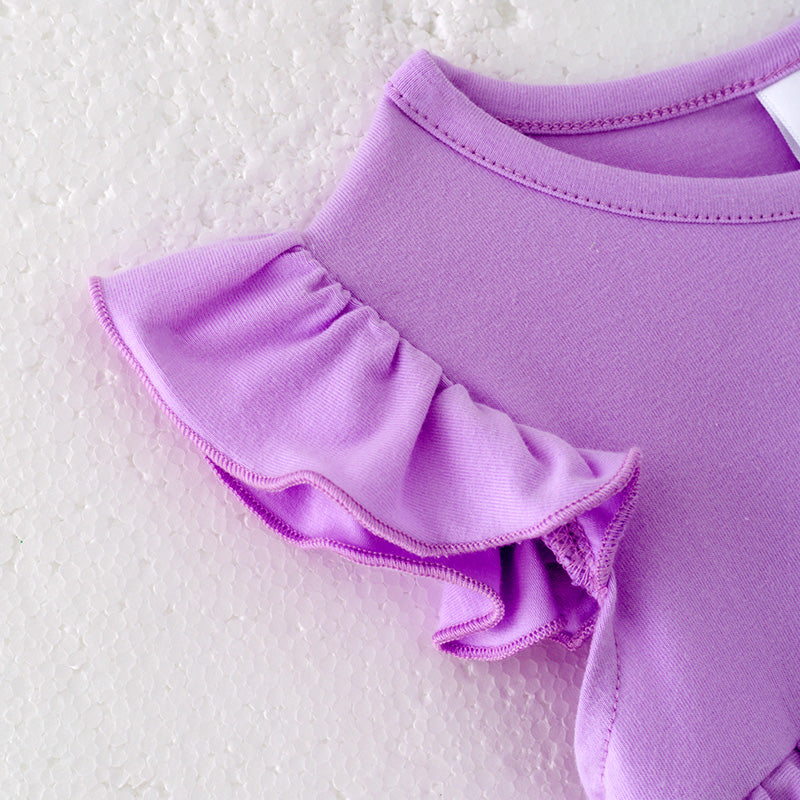 (In Stock)Girls Spring and Summer Lavender Floral Print Shorts Set