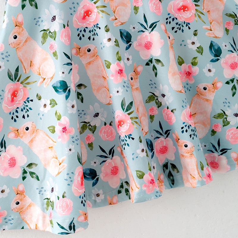 (In Stock)Girls Easter Bunny Print Milk Silk Dress