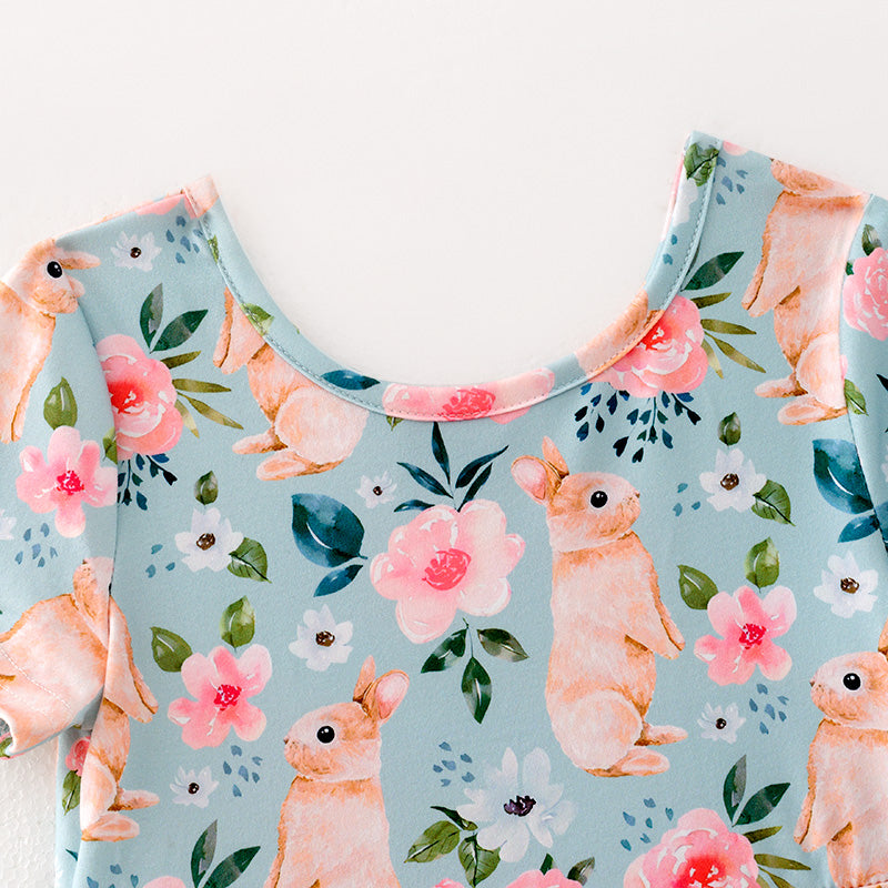 (In Stock)Girls Easter Bunny Print Milk Silk Dress
