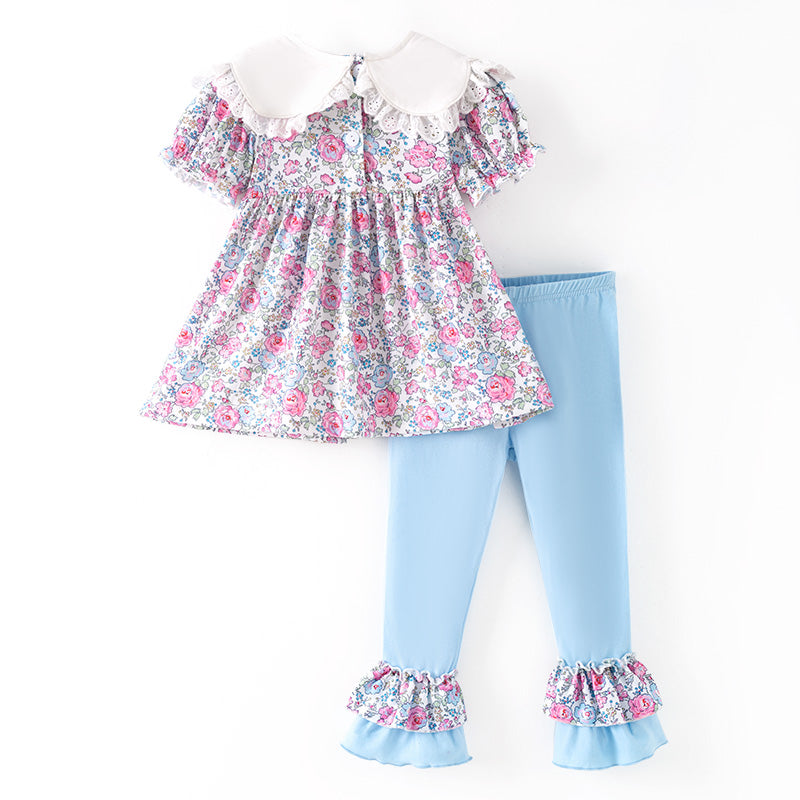 (In Stock)Girls Halloween&Thanksgiving Pumpkin Embroidery Ruffle Outfit Set