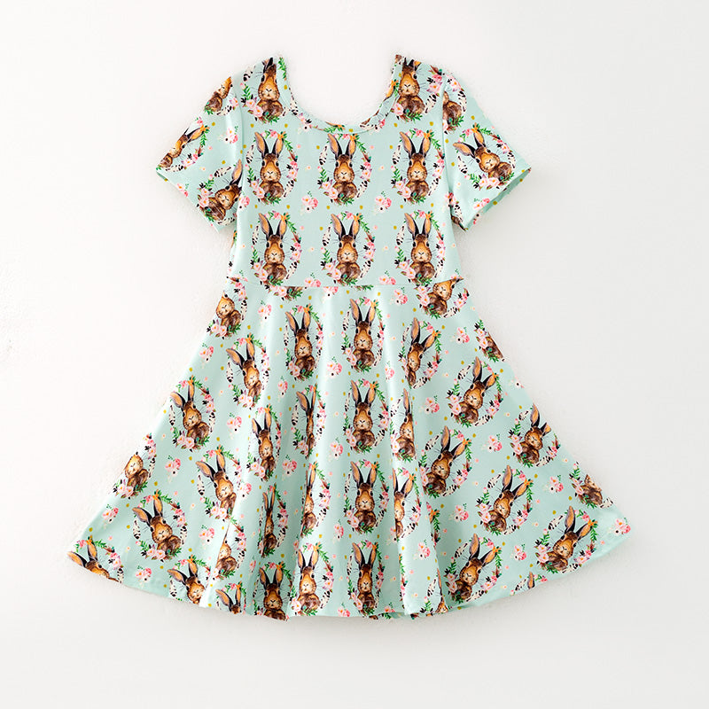 (In Stock)Girls Easter Bunny Print Milk Silk Dress