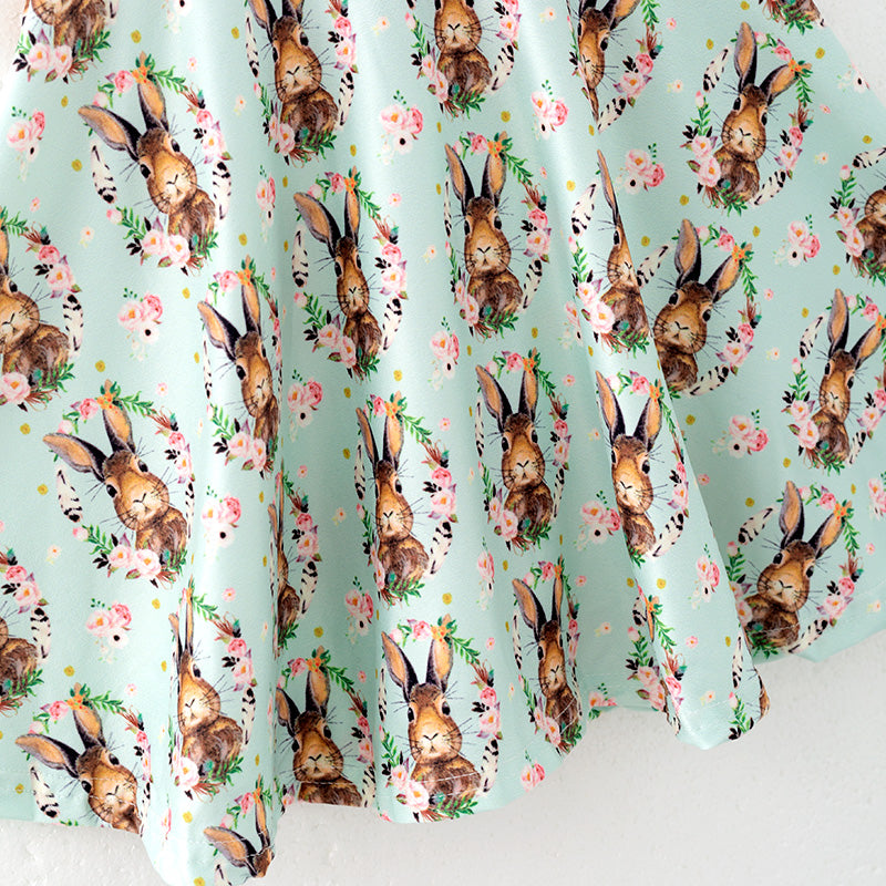 (In Stock)Girls Easter Bunny Print Milk Silk Dress