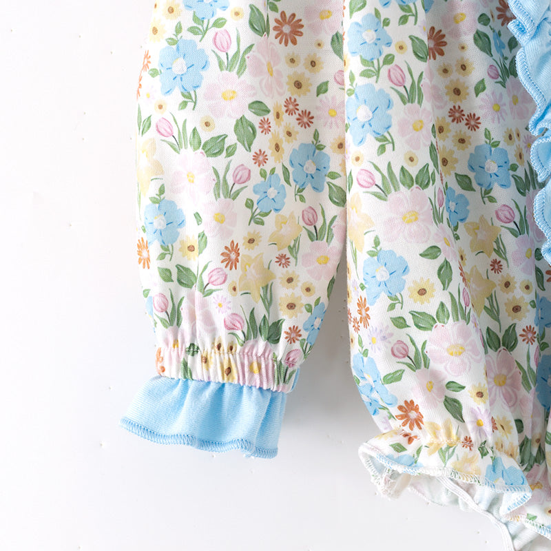 (Restock)Toddler Girls Thanksgiving Turkey Embroidery Ruffle Romper