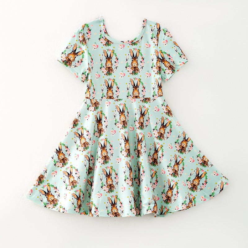 (In Stock)Girls Easter Bunny Print Milk Silk Dress