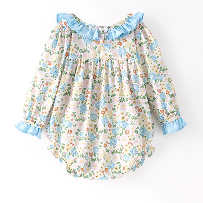 (Restock)Toddler Girls Thanksgiving Turkey Embroidery Ruffle Romper