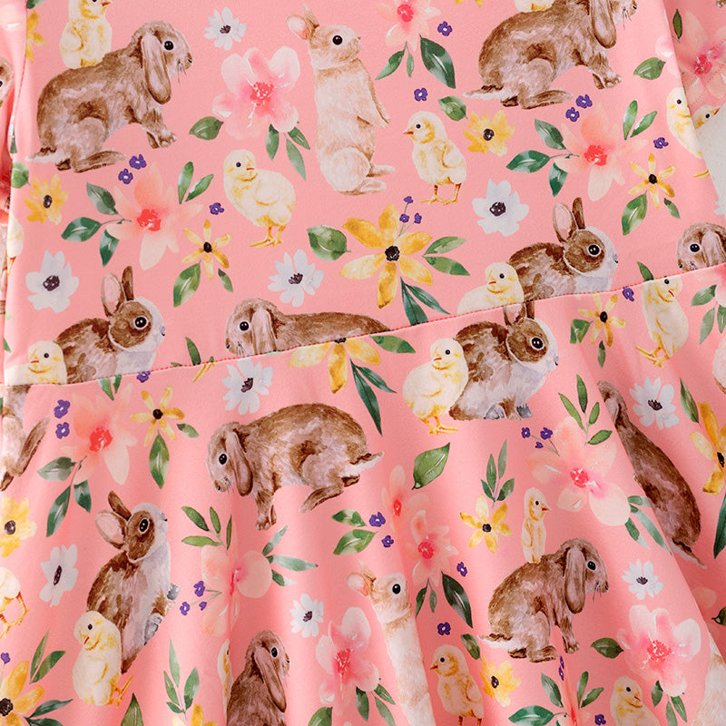 (In Stock)Girls Easter Bunny Print Milk Silk Dress