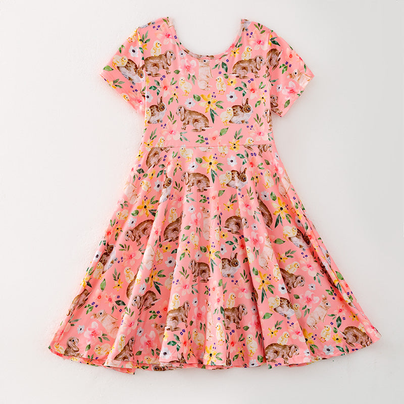 (In Stock)Girls Easter Bunny Print Milk Silk Dress