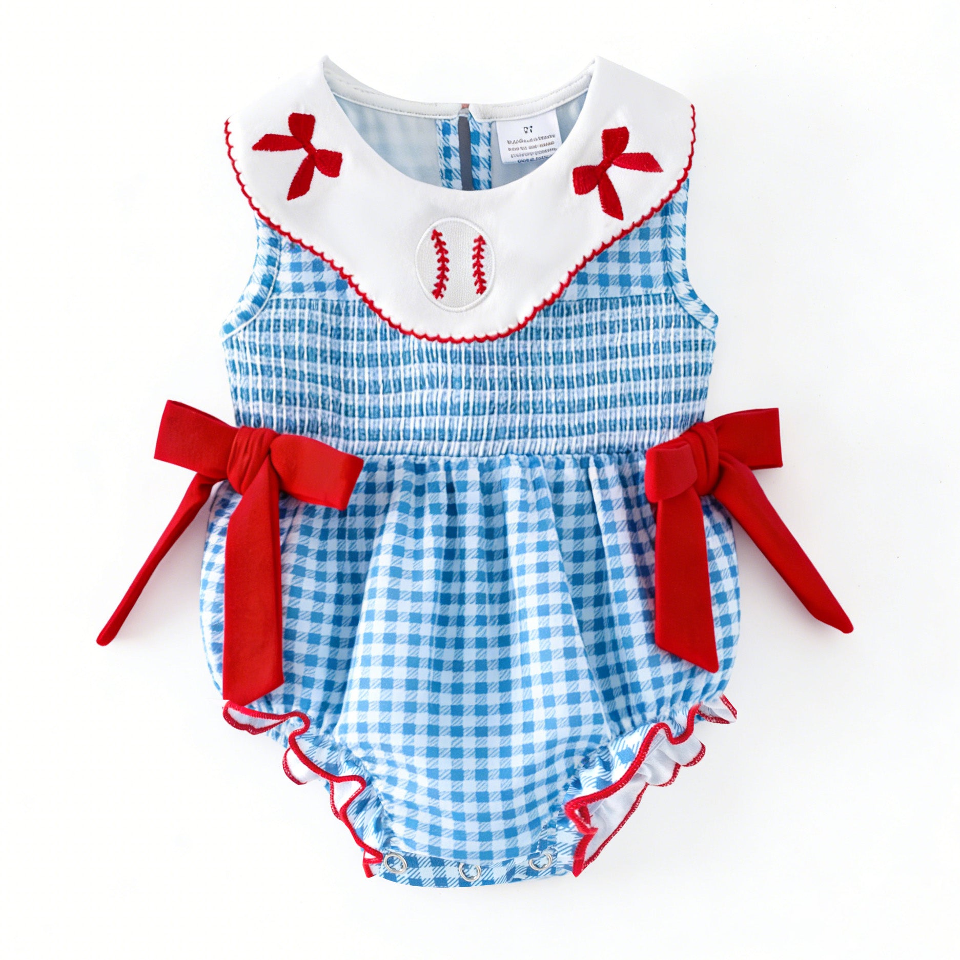 (In Stock)Sisters Spring&Summer Baseball Embroidery Smocked Dress&Romper