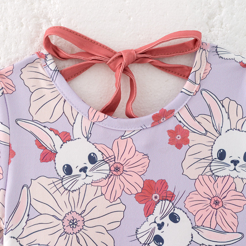(In Stock)Girls Easter Bunny Print Swiss Dot Dress