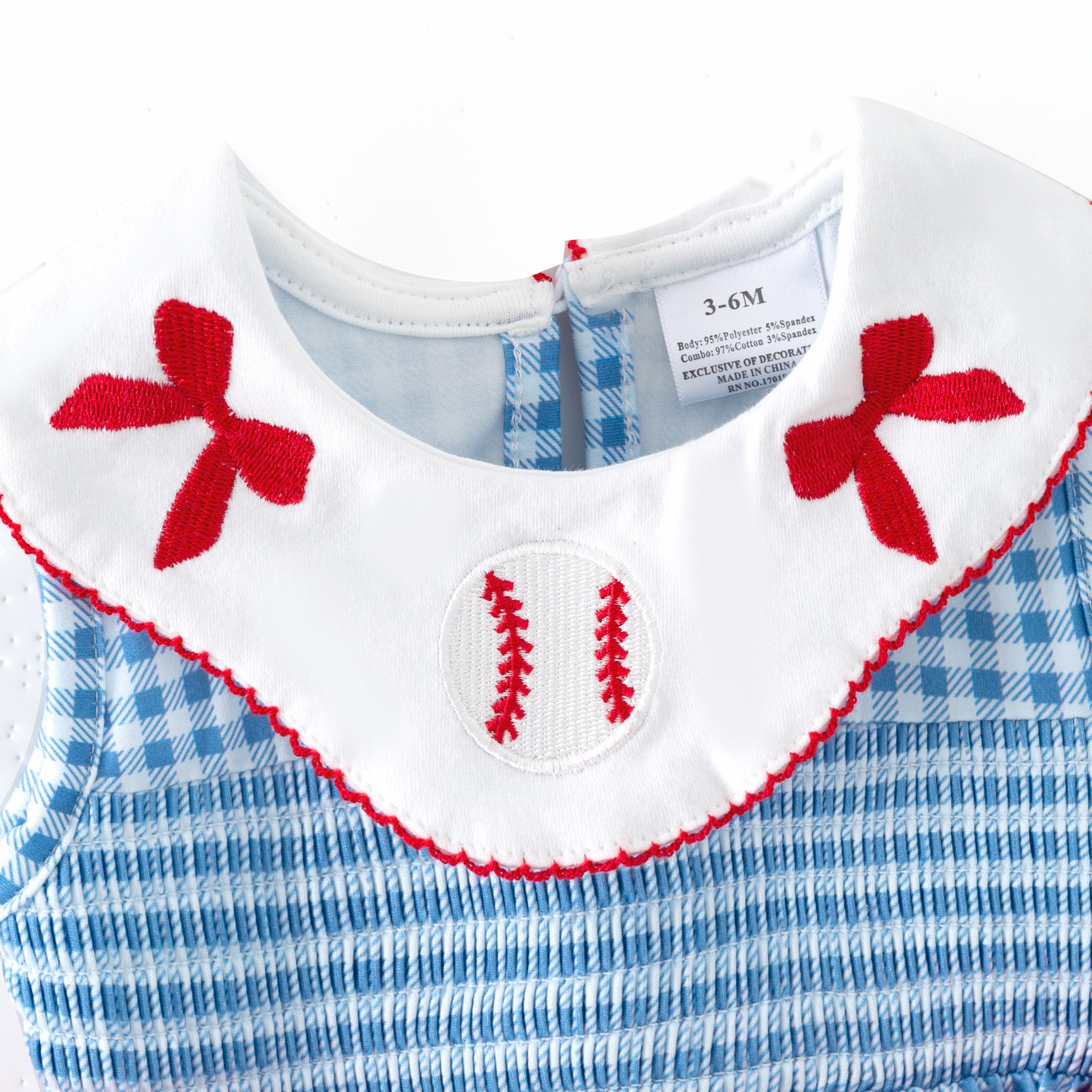 (In Stock)Sisters Spring&Summer Baseball Embroidery Smocked Dress&Romper
