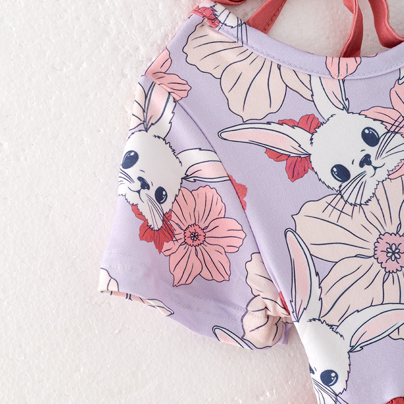 (In Stock)Girls Easter Bunny Print Swiss Dot Dress