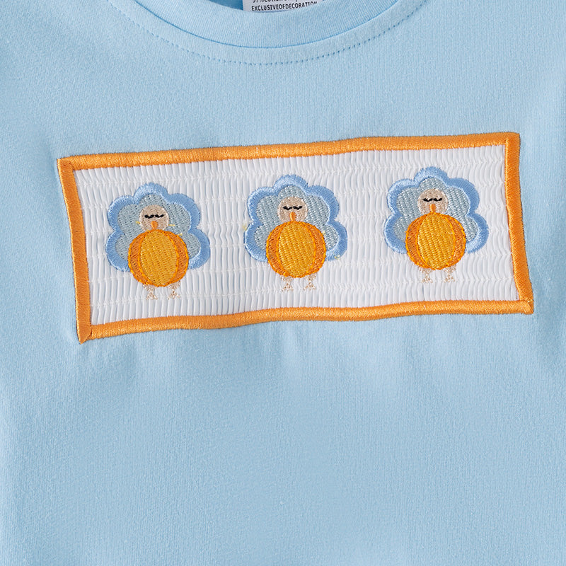 (In Stock)Boys Thanksgiving Turkey Embroidery Smocked Outfit Set