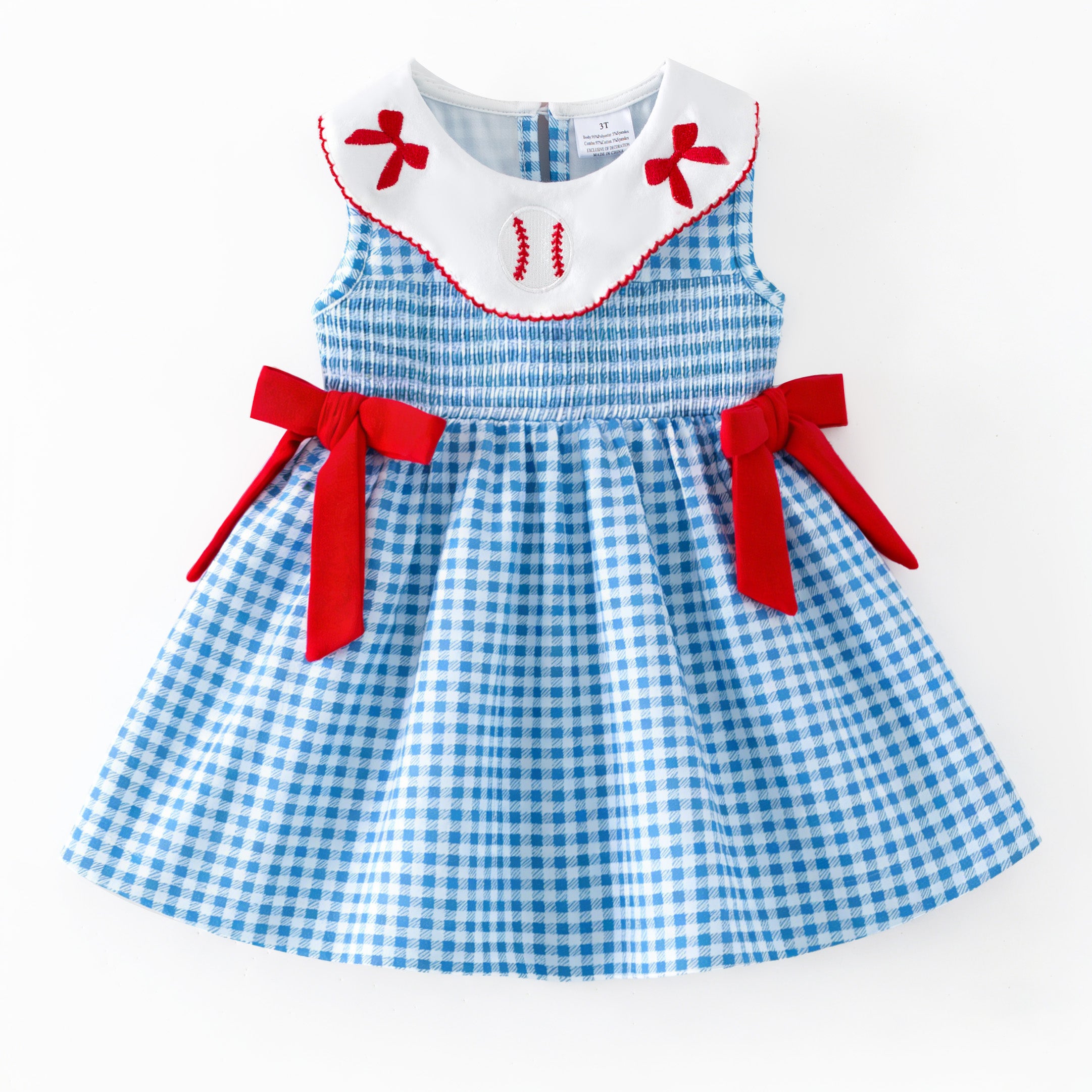 (In Stock)Sisters Spring&Summer Baseball Embroidery Smocked Dress&Romper