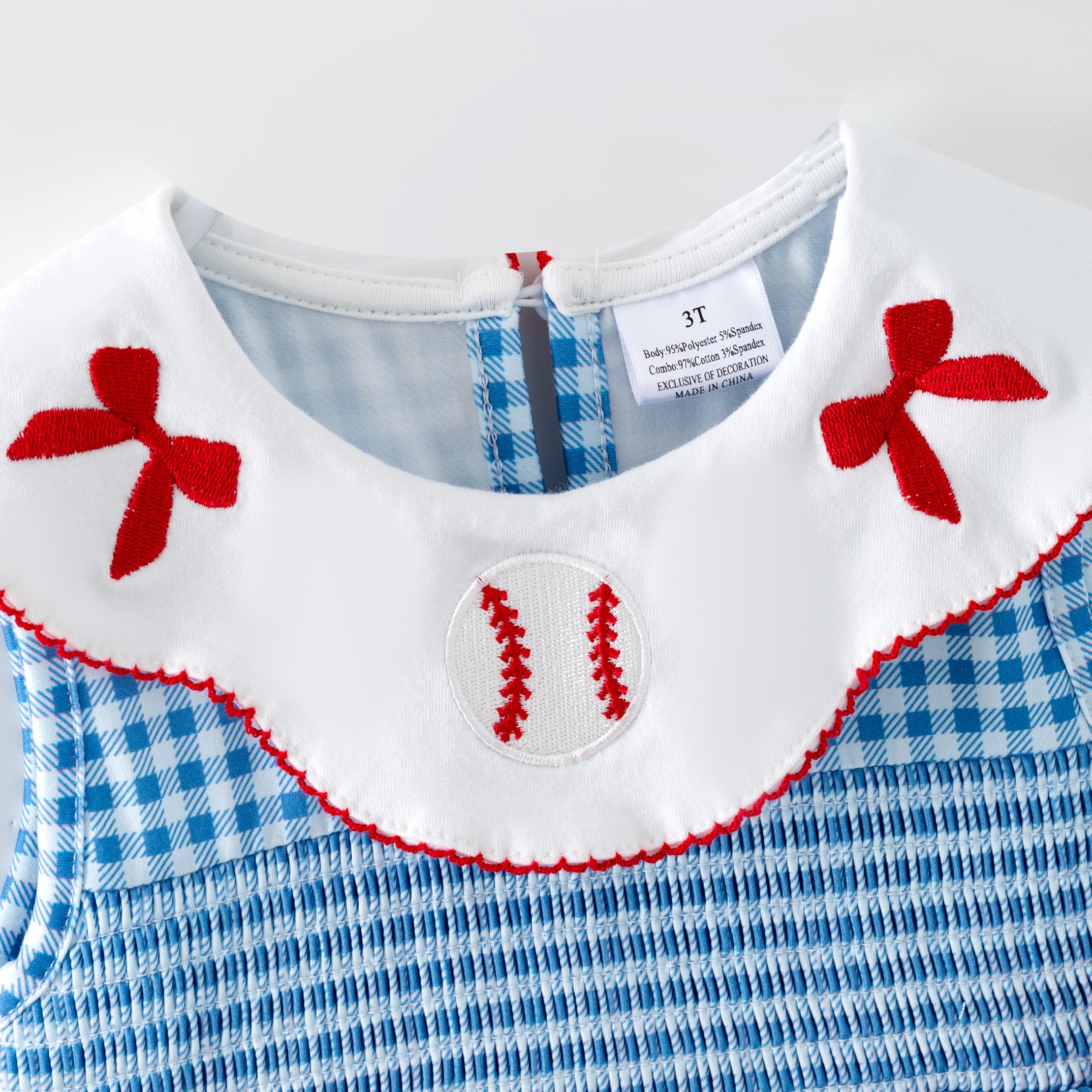 (In Stock)Sisters Spring&Summer Baseball Embroidery Smocked Dress&Romper