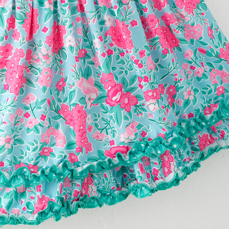 (In Stock)Girls Spring and Summer Melon Floral Print Dress