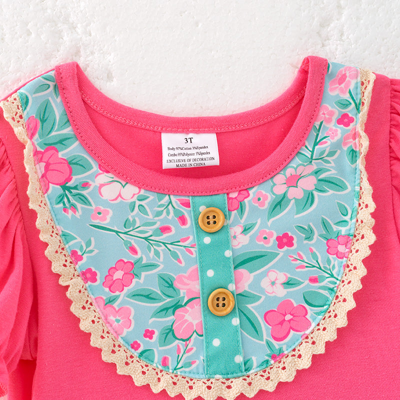 (In Stock)Girls Spring and Summer Melon Floral Print Dress