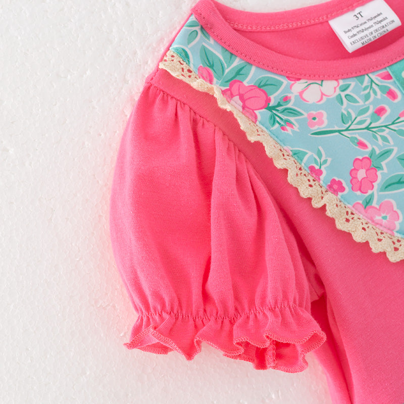 (In Stock)Girls Spring and Summer Melon Floral Print Dress