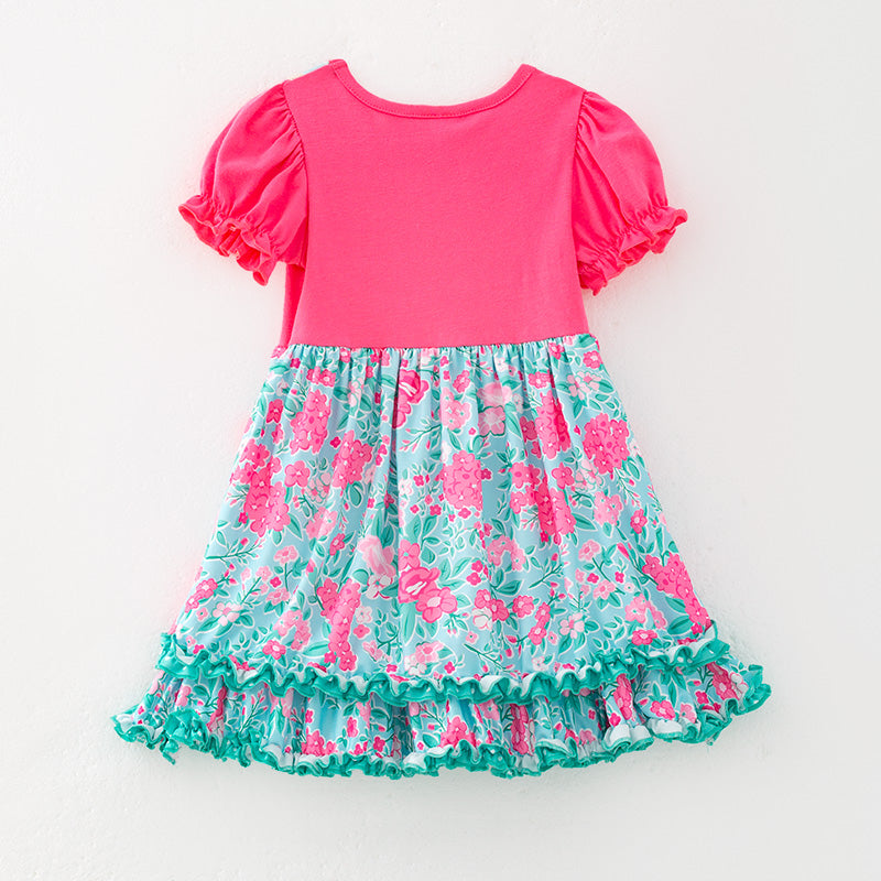 (In Stock)Girls Spring and Summer Melon Floral Print Dress