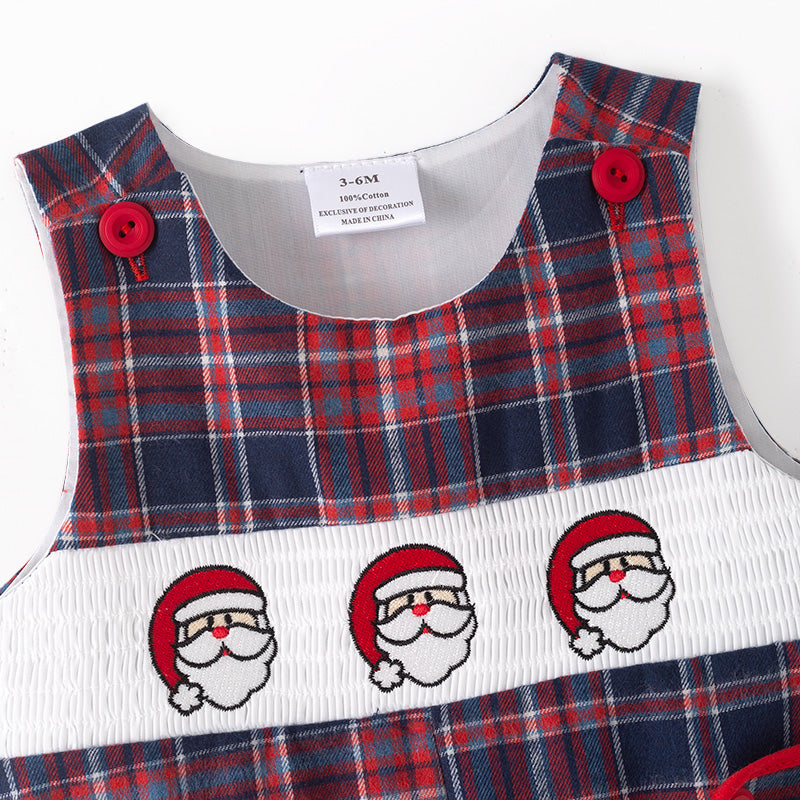 (In Stock)Toddler Boys Christmas Santa Claus Embroidery Smocked Romper