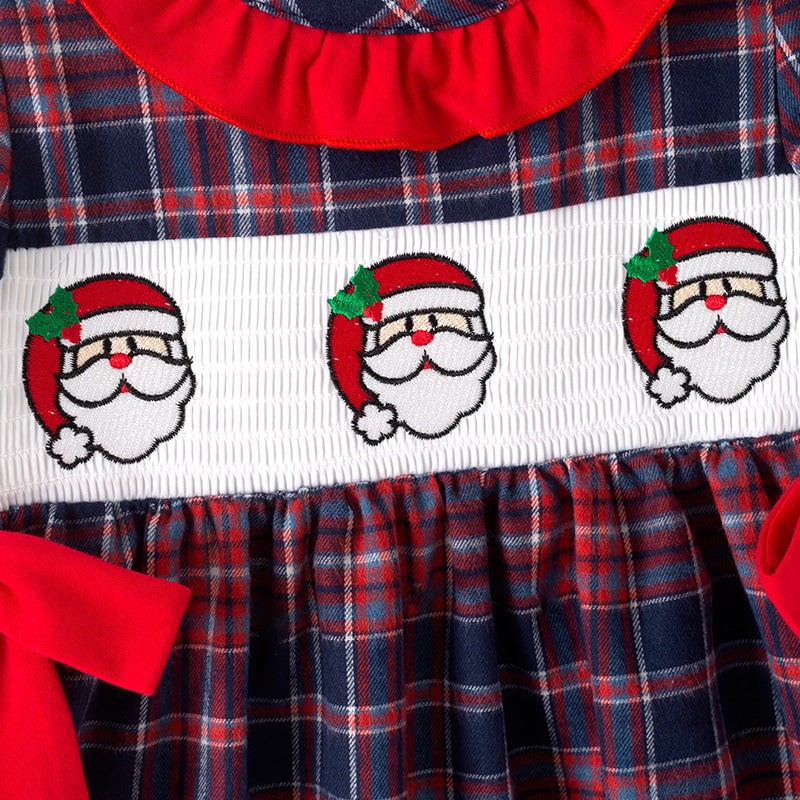 (In Stock)Girls Christmas Santa Claus Embroidery Smocked Dress