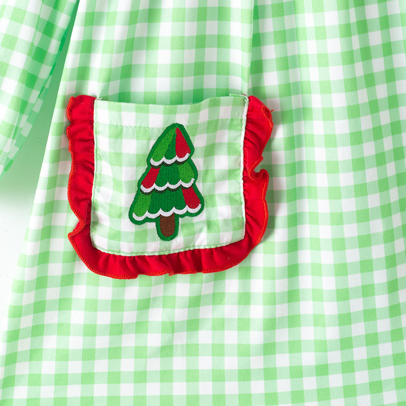(In Stock)Girls Christmas Tree Embroidery Dress with Pockets