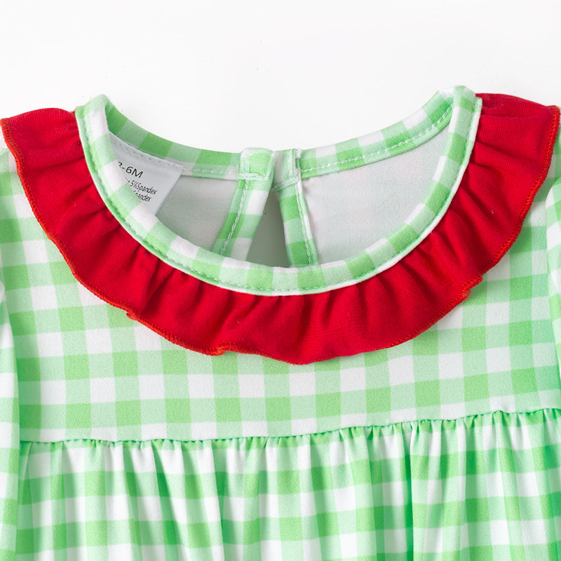 (In Stock)Toddler Girls Christmas Tree Embroidery Romper with Pockets