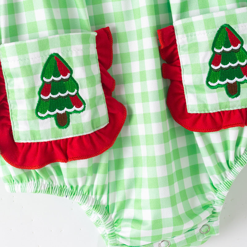 (In Stock)Toddler Girls Christmas Tree Embroidery Romper with Pockets