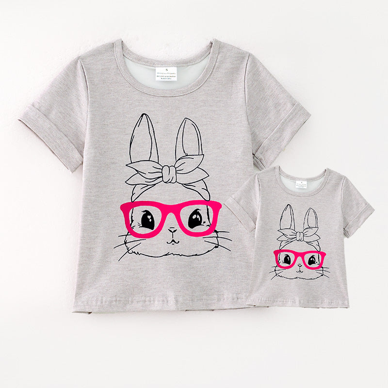 (In Stock)Mommy and Me Easter Bunny Print Grey Top
