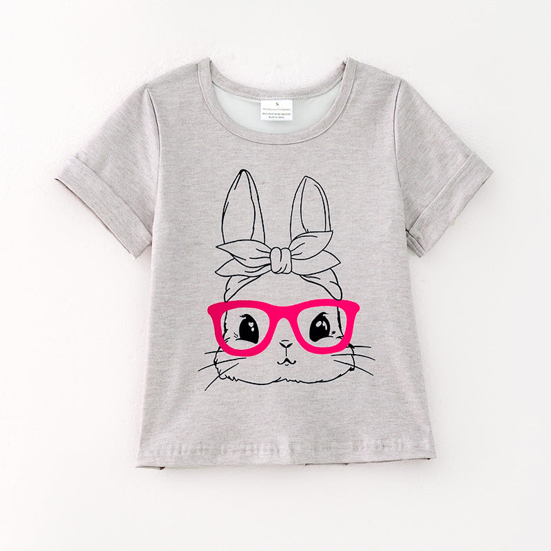 (In Stock)Mommy and Me Easter Bunny Print Grey Top