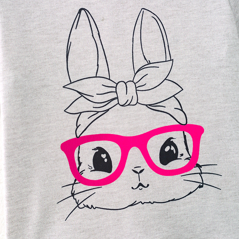 (In Stock)Mommy and Me Easter Bunny Print Grey Top
