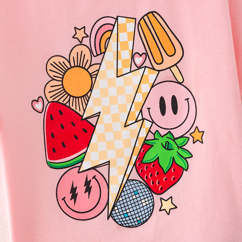 (In Stock)Girls Spring and Summer Strawberry Print Denim Set