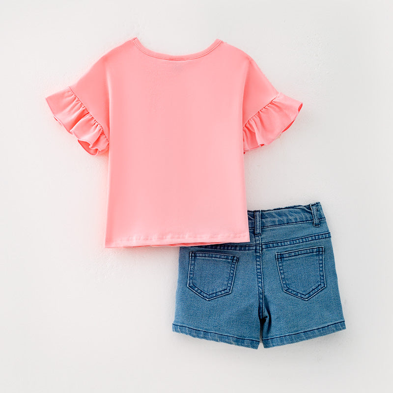 (In Stock)Girls Spring and Summer Strawberry Print Denim Set