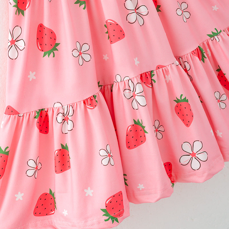 (In Stock)Girls Spring and Summer Strawberry Print Slip Dress