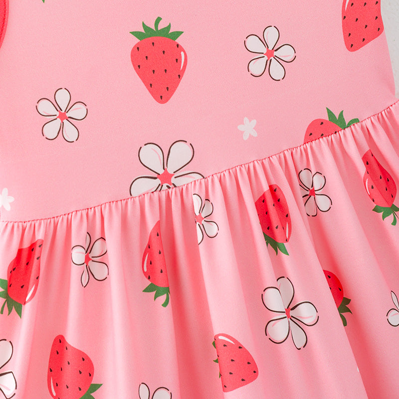 (In Stock)Girls Spring and Summer Strawberry Print Slip Dress