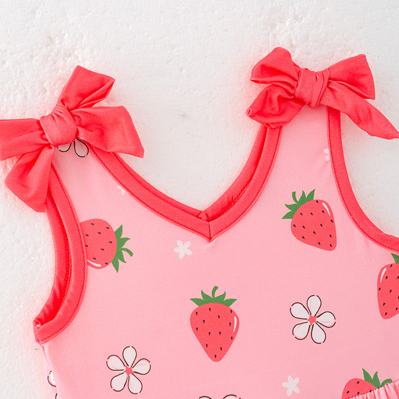 (In Stock)Girls Spring and Summer Strawberry Print Slip Dress