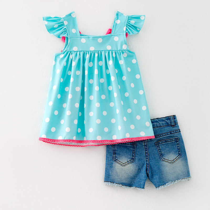 (In Stock)Girls Spring and Summer Flamingo Applique Denim Set