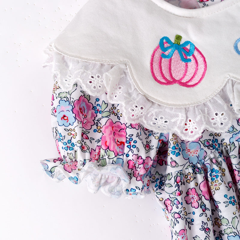 (In Stock)Girls Halloween&Thanksgiving Pumpkin Embroidery Dress