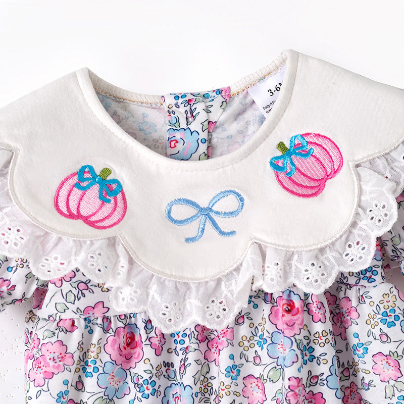 (In Stock)Toddler Girls Halloween&Thanksgiving Pumpkin Embroidery Romper