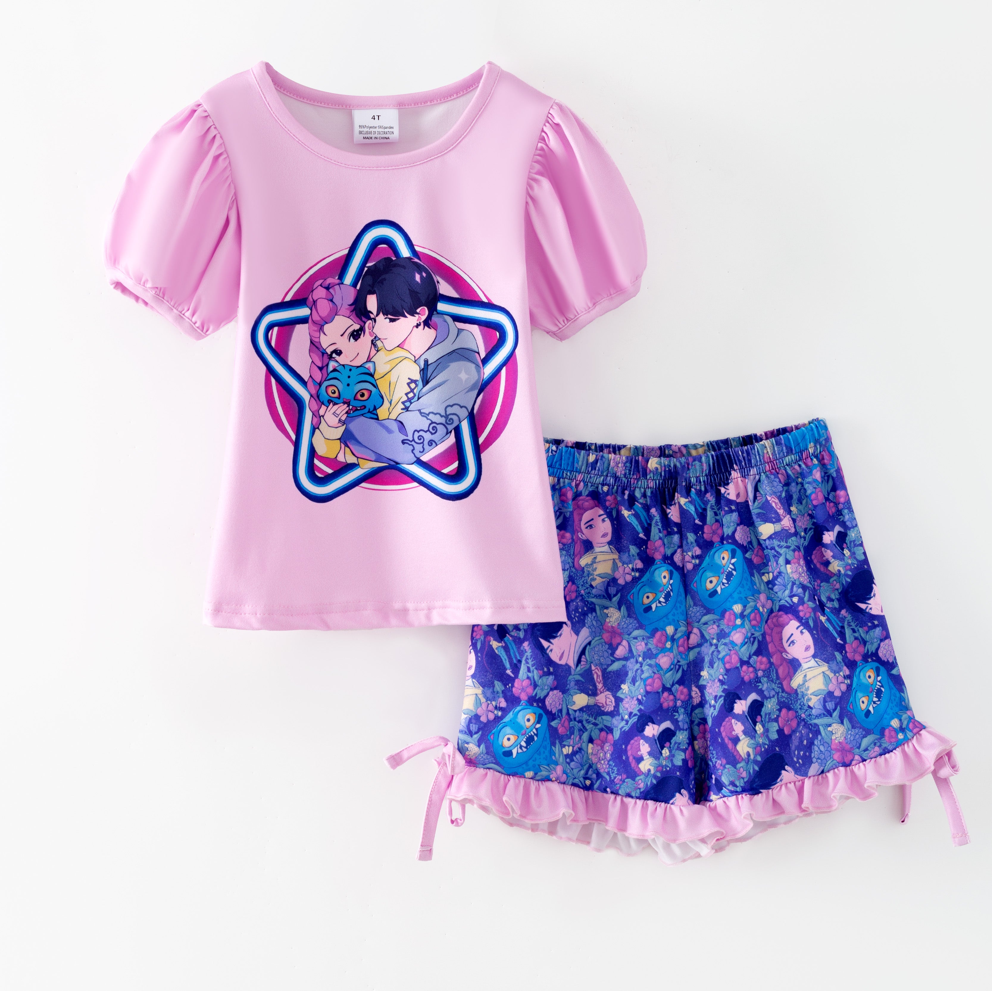 (Pre Order,Prepack Zone)Girls Movie Character Print Shorts Set(Mix Size)