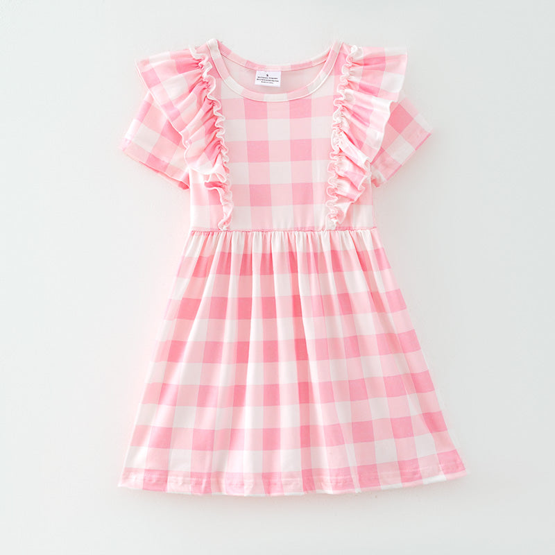 chinese dress ladies In Stock）Girls Easter Pink Plaid Dress