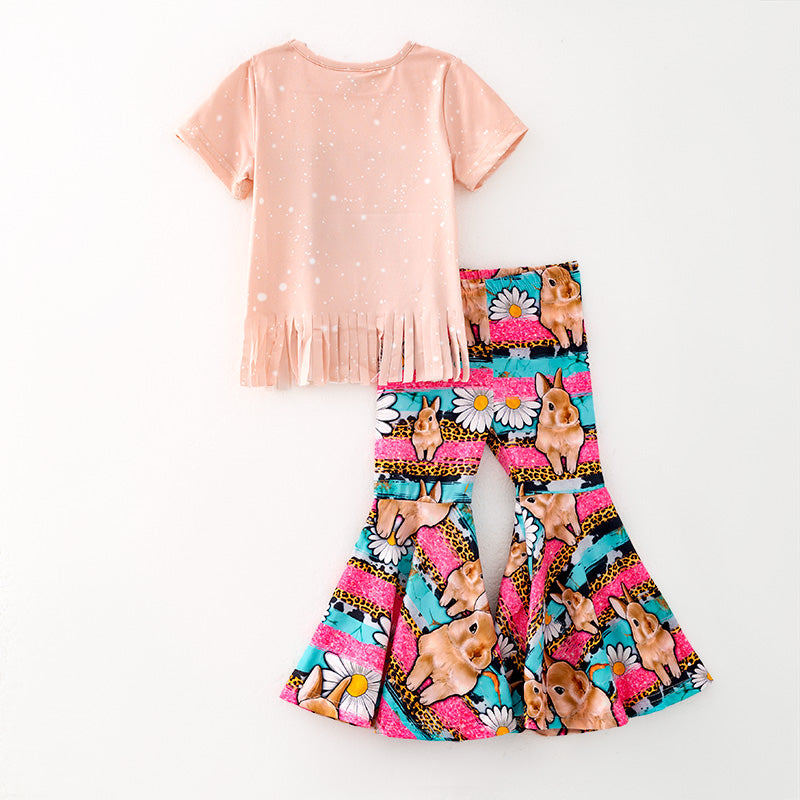(In Stock)Girls Easter Bunny Print Bell Pants Set