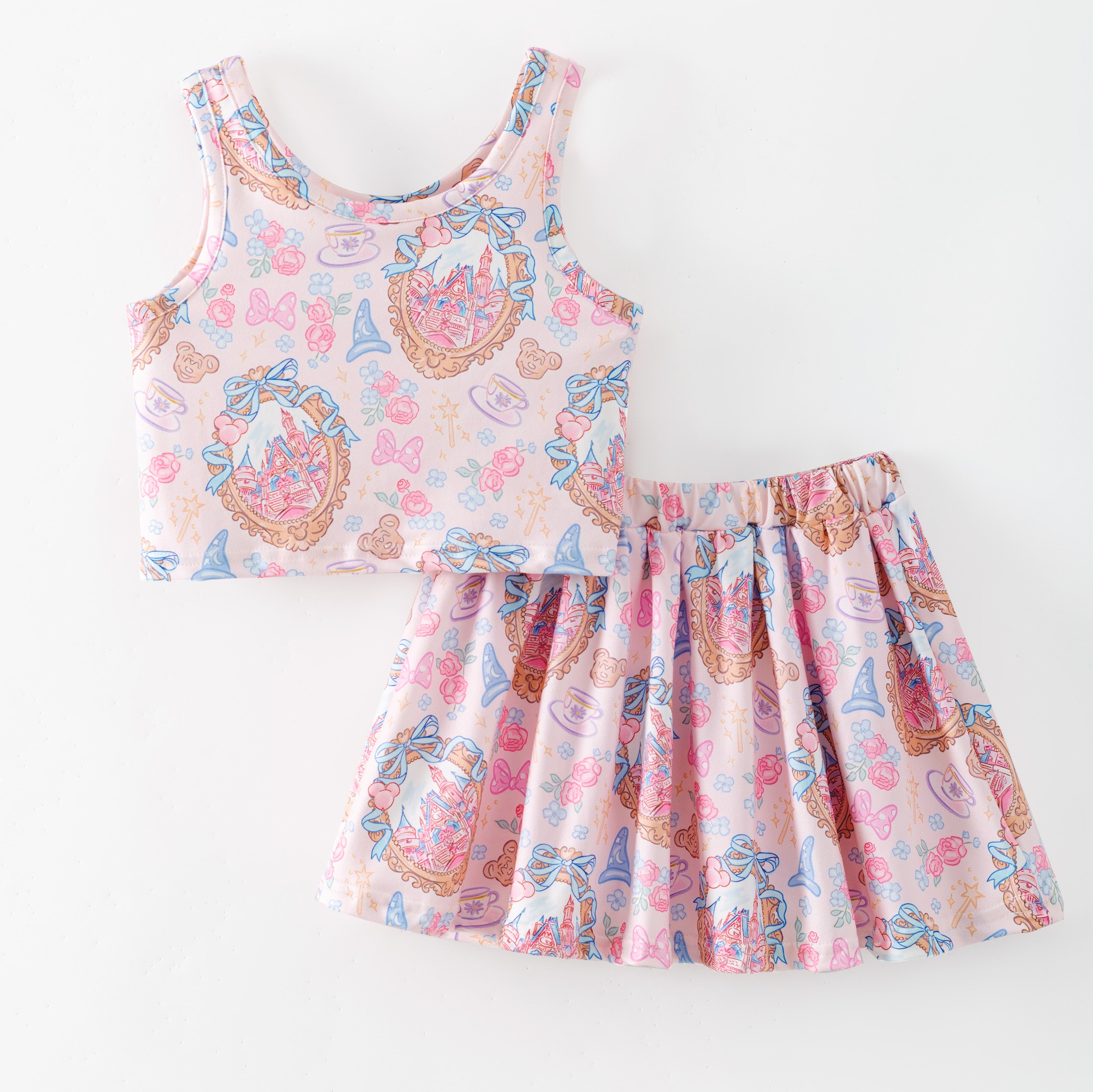 (Pre Order,Prepack Zone)Girls Spring&Summer Castle Print Dress,Skort Set(Mix Size)
