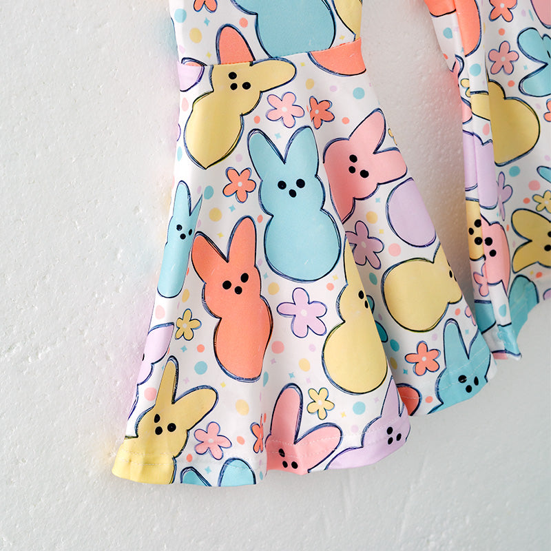 (In Stock)One Pack(4 Pieces total) Sale Girls Easter Bunny Print Outfit Set